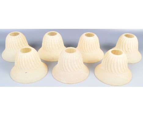A matching set of seven early 20th Century Art Deco antique vintage frosted glass light lamp / ceiling / wall light shades of