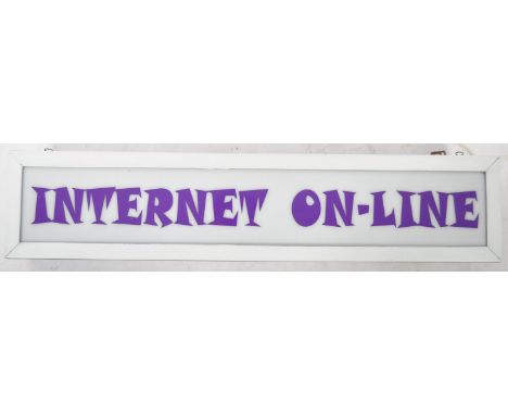 A 20th Century retro vintage advertising point of sale shop display illuminated lightbox sign reading ' Internet Online '. Me