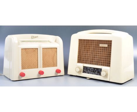 Marconi and Ekco - Two mid 20th Century retro vintage cream cased bakelite radios, one by Guglielmo Marconi model T25 DA havi