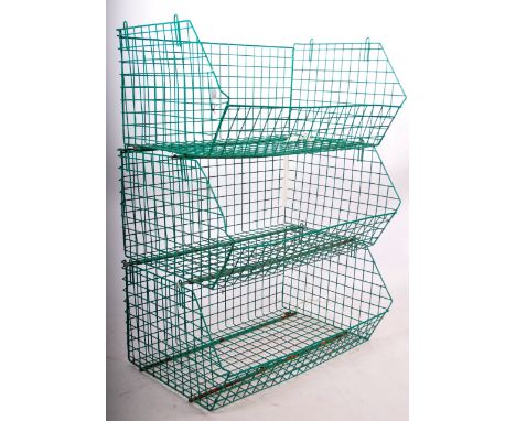 A large mid 20th Century retro vintage shop display / kitchen vegetable three sectional stacking rack. The veg stand of tubul