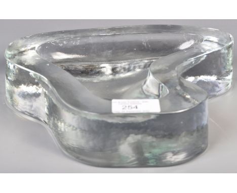 A mid 20th Century retro vintage&nbsp;Scandinavian heavy studio Art glass dish / bowl centerpiece believed to be Sklo Union G