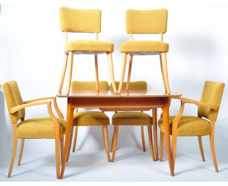 Beere Bros Ltd Furniture - A mid 20th Century retro vintage dining suite in golden light oak comprising of a brilliant extend