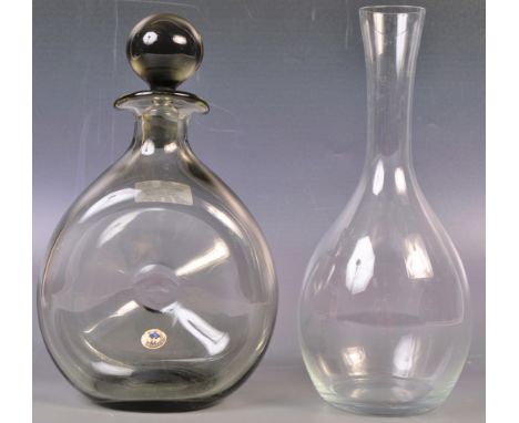 Holmegaard - An original 1960's retro vintage studio art glass dimple decanter in a smoked grey along with a rare boxed Fogli