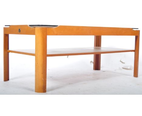 Myers - A 20th Century 1970's retro vintage teak wood coffee - occasional table by Myers having inset smoked glass table top 