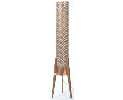 Rocket Lamp - A super mid 20th Century retro vintage copper and teak tripod free floor standing / standard lamp&nbsp;light in