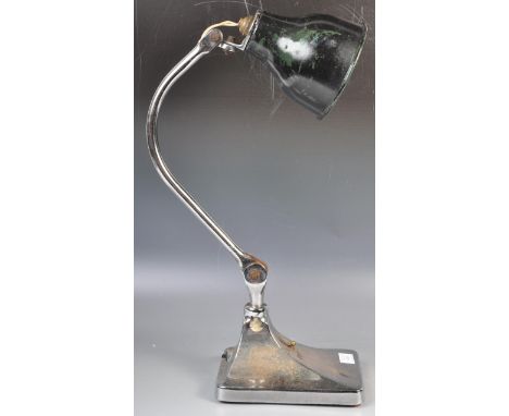 A rare early 20th Century retro vintage industrial table lamp work desk light having an adjustable enamel pendant shade with 