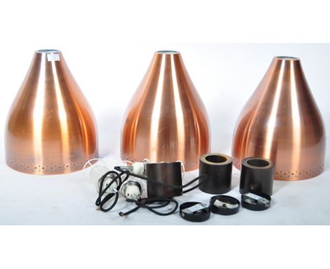 A good group of three large contemporary 20th Century retro copper&nbsp;industrial factory style ceiling lamp light hanging p