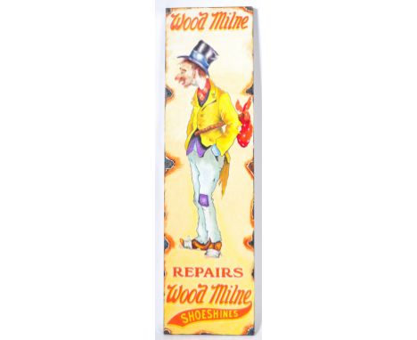 A contemporary oil on board artists impression painting of a vintage enamelled advertising sign for Wood Milne Shoe Shine. Th