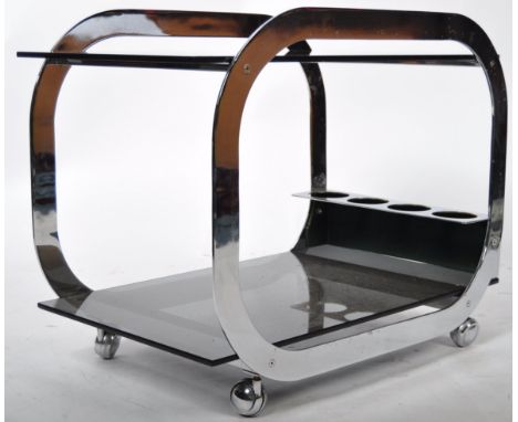 Manner Of Merrow Associates - A superb 20th Century retro vintage chrome and smoked glass executive cocktail drinks trolley c