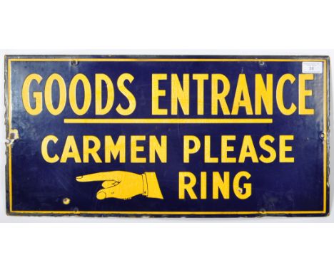 Goods Entrance - A good early 20th Century vintage industrial enamel worked porcelain shop&nbsp; sign reading 'Good Entrance 