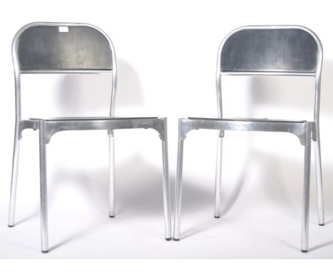 Metalmobil - A matching pair of attractive 20th Century Italian retro vintage polished aluminum and ebonised wood stacking di