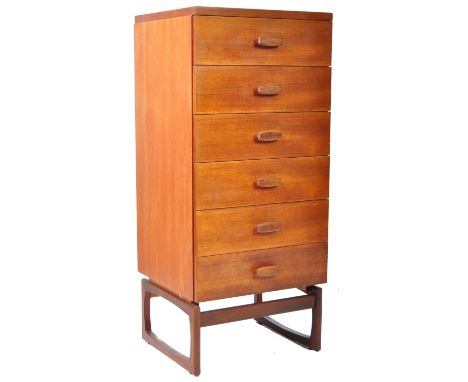 R. Bennett - G Plan - Quadrille - A 1960's retro vintage teak wood chest of drawers having a bank of six drawers each with lo