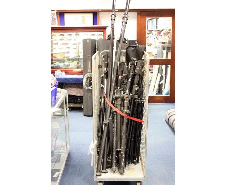 Studio Supports: large quantity of various studio supports including Manfrotto Auto Poles, Dollies, Stands and more (1 cage)
