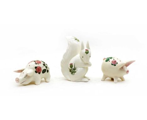 A collection of Plichta London pottery animals, to include two hat pin/cocktail stick holders modelled as pigs, hand painted 