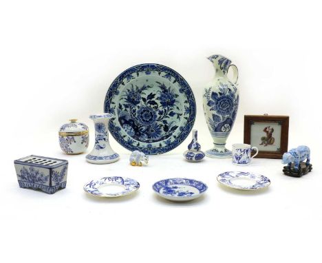 A large quantity of various Delft, Spode and Continental blue and white ceramics, to include two flowerbricks, a pair of jard