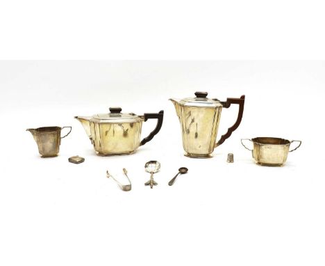 An Art Deco style silver four piece service, comprising coffee pot, tea pot, sugar bowl and jug, by Henry Clifford Davis, Bir