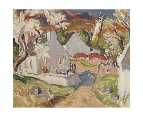 [§] JOHN MACLAUCHLAN MILNE R.S.A. (SCOTTISH 1886-1957)COTTAGES, HIGH CORRIE Oil on board46cm x 53.5cm (18in x 21in)Note: The 
