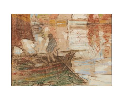 ROBERT BROUGH R.A., A.R.S.A. (SCOTTISH 1872-1905)CONCARNEAU FERRYMAN 1894 Signed with a monogram, pastel40cm x 55cm (15.75in 