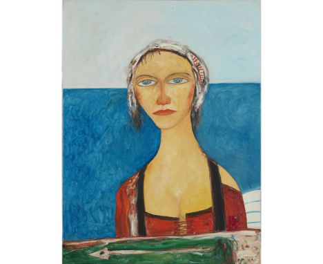 [§] JOHN BELLANY C.B.E., R.A., H.R.S.A. (SCOTTISH 1942-2013)PORTRAIT WITH ARROW HEAD Signed, oil on canvas, unframed122cm x 9