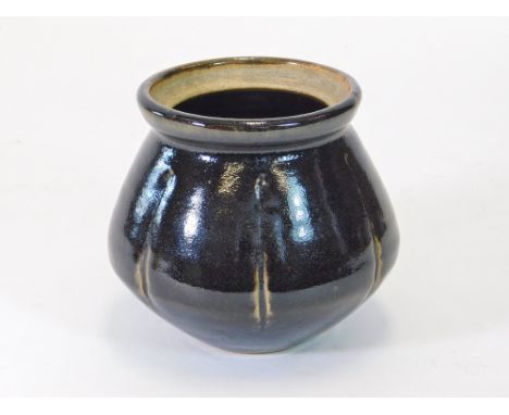 WILLIAM MARSHALL. A jar with incised vertical linear body. Lacks lid. Incised monogram & Leach Pottery mark. Height 12cm.  Pl