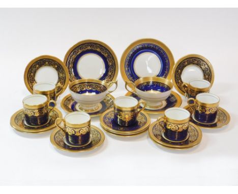 AYNSLEY. An Aynsley gold & cobalt, Georgian pattern trio, No. 7348. Also, one other Aynsley gold & cobalt trio in the Kenilwo