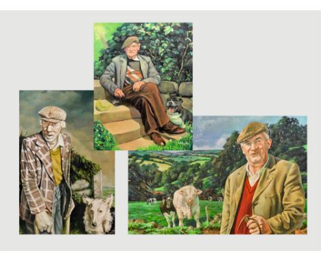 JO MARCH. Three oils: 'Fred Doney & Patch', signed, titled & painted c.1988 to the reverse; 'Bill Northcote - Cherry Picker',