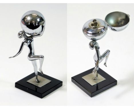 CIGARETTE LIGHTER. A 1930's stye chromium plated figural cigarette lighter. Height 17.5cm.  Please note that all items in thi