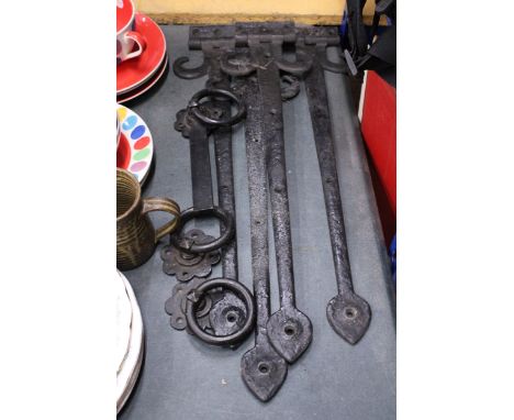 A VARIETY OF CAST IRON VICTORIAN GATE HINGES AND LATCHES