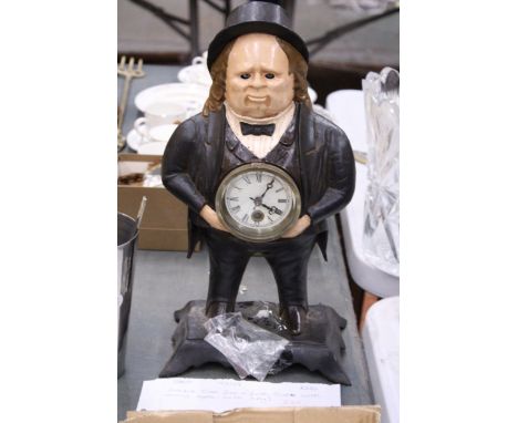 A BRADLEY AND HUBBARD CAST IRON JOHN BULL MOVING EYE MANTLE CLOCK.