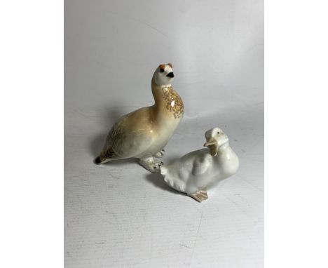 A NAO FIGURE OF A DUCK TOGETHER WITH A PORCELAIN LOMONOSOV PARTRIDGE GROUSE CRAFTED IN THE USSR