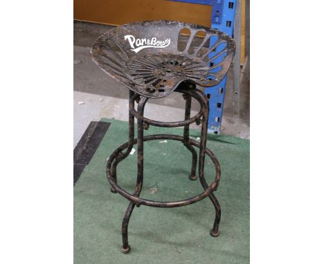 A CAST TRACTOR SEAT STOOL, MARKED PAN AND BOTANY, HEIGHT 66CM