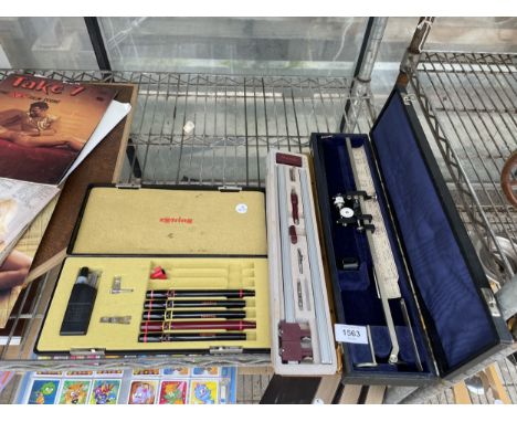 AN ASSORTMENT OF DRAFTMENS DRAWING INSTRUMENTS TO INCLUDE PENS AND SCALE TOOL ETC
