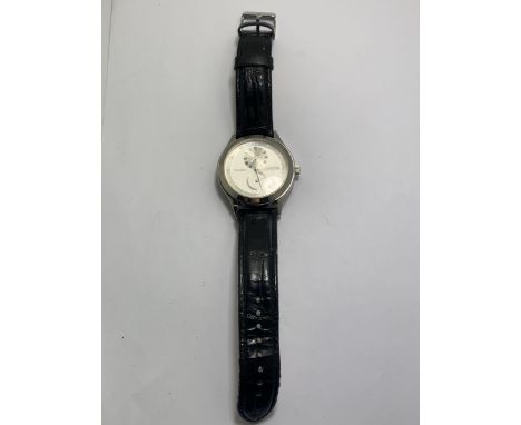 A VINTAGE LUKADO SKELETON BACK WRIST WATCH WITH BALCK LEATHER STRAP SEEN WORKING BUT NO WARRANTY GIVEN