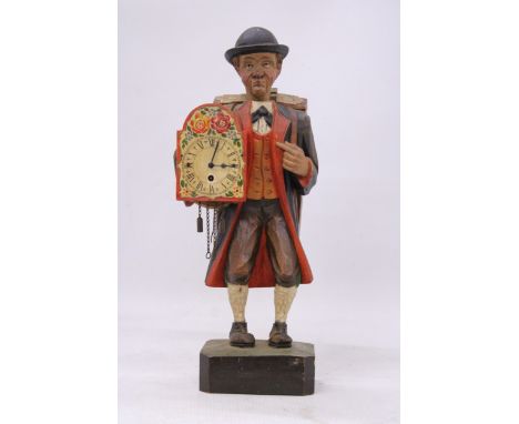 A VINTAGE HAND CARVED ITALIAN ANRI CLOCK PEDDLER - 36 CM