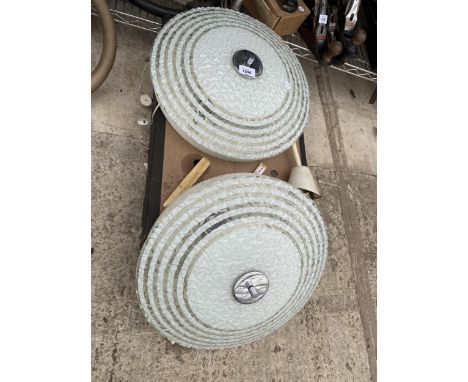 TWO RETRO GLASS CEILING LIGHT FITTINGS