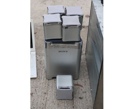 A SONY SUBWOOFER AND FIVE SURROUND SOUND SPEAKERS