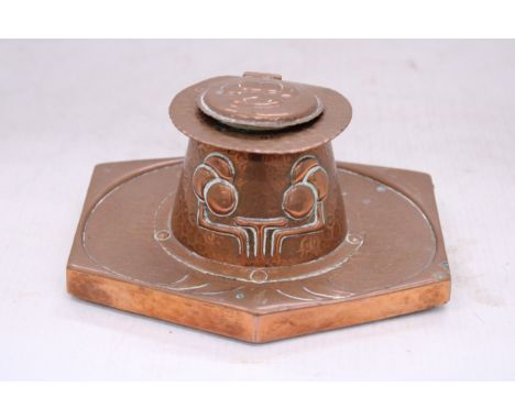 AN ARTS AND CRAFTS STYLE COPPER INKWELL