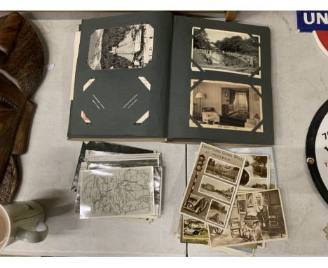 A VINTAGE POSTCARDS ALBUM (PART COMPLETE) WITH A SELECTION OF FURTHER POSTCARDS DEPICTING MAINLY PLACES AND SCENES