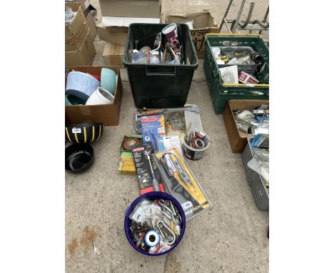AN ASSORTMENT OF TOOLS TO INCLUDE A WORKZONE VOLTAGE TESTER, CRAFTSMAN SCFREW DRIVER, AND HACKSAW ETC
