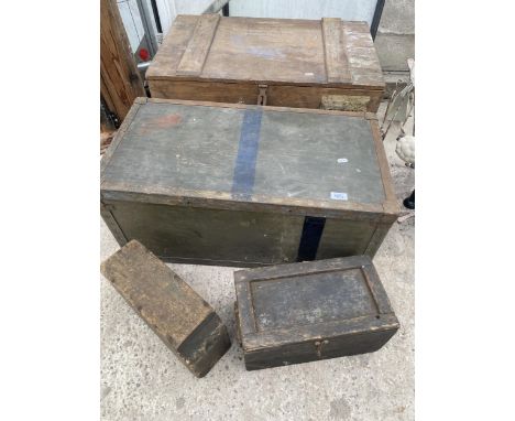 FOUR VARIOUS VINTAGE WOODEN TOOL CHESTS