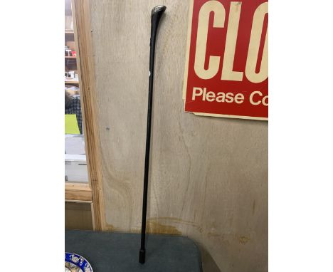 A SILVER TOPPED SWAGGER STICK (NO VISIBLE HALLMARK)