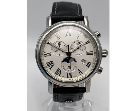 A MAURICE LACROIX MOONPHASE MENS CHRONOGRAPH 'LES CLASSIQUES' 40MM WRIST WATCH DESC REF LC1048