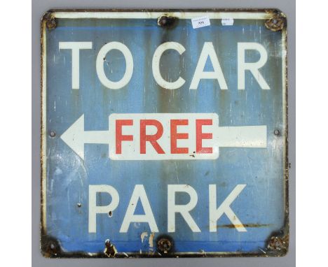A 'To Free Car Park' double sided enamel sign. 53 x 53.5 cm.