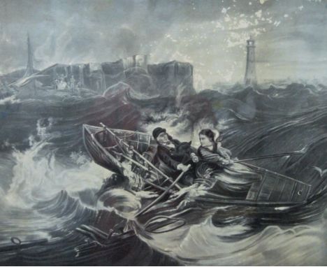 A Victorian maple framed and glazed print, Grace Darling and Her Father going to the Wreck of The Forfarshire. 77 x 62.5 cm o