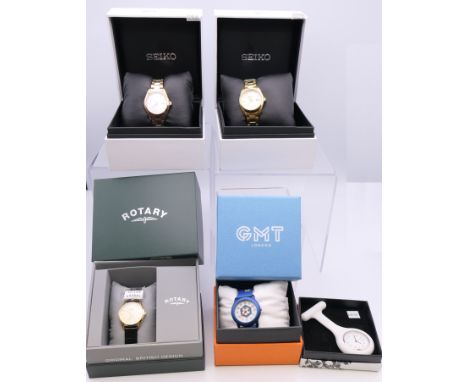 A quantity of various boxed wristwatches, including Seiko and Rotary. 