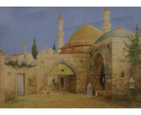 JAMES GREIG (1861-1941), Outside a Moorish City Gate, watercolour, framed and glazed. 35 x 26 cm.