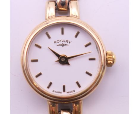 A 9 ct gold cased Rotary ladies wristwatch. 1.5 cm wide. 13.5 grammes total weight.