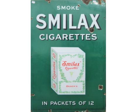 A Smilax Cigarettes enamel sign. 61 x 91.5 cm.