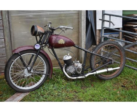 A circa 1950 Sun 98cc  restoration project, registration number ESL 509,  maroon. This Sun features the Villers 98cc two stro