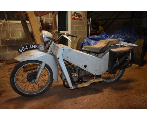 A 1957 Velocette LE, registration number 864 ANK, frame number 24796, engine number 200/26298, grey. Nicknamed the Noddy bike